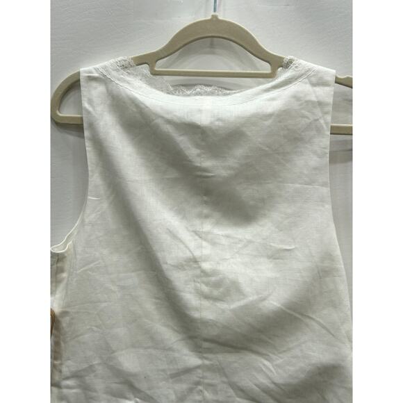 Kourt Women's Odette White Lace Trim Tie-Front Linen Blend Crop Top Size 6 NWOT - Picture 8 of 14